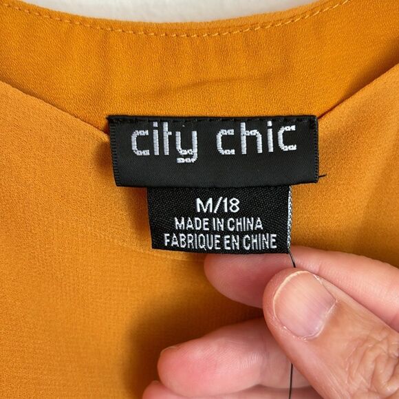 City Chic Women mustard yellow flutter sleeve scoop neck blouse top NWT 18 read! - Picture 6 of 11